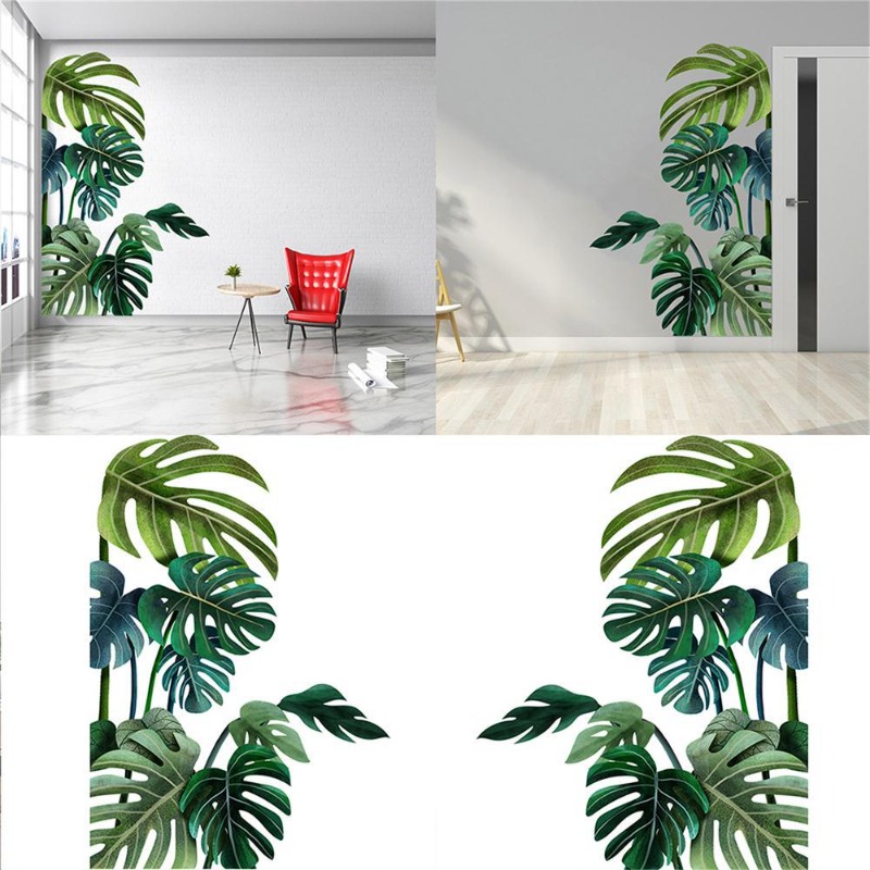 Large Nordic Green Leaf Wall S - Pvc Panel Background ulasan dan harga