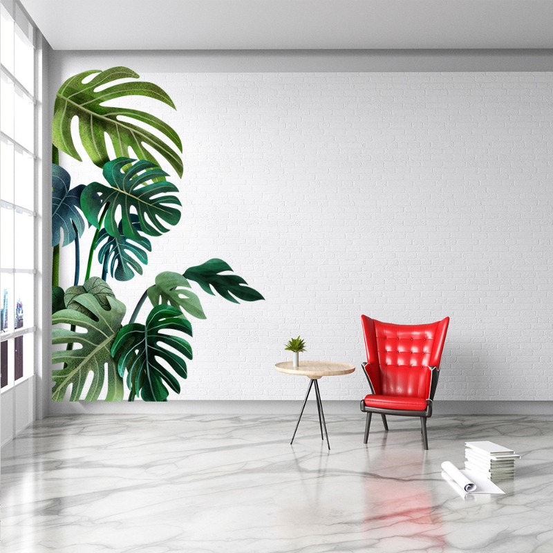 Large Nordic Green Leaf Wall S - Pvc Panel Background ulasan dan harga