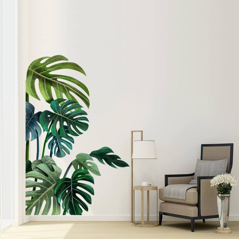 Large Nordic Green Leaf Wall S - Pvc Panel Background ulasan dan harga