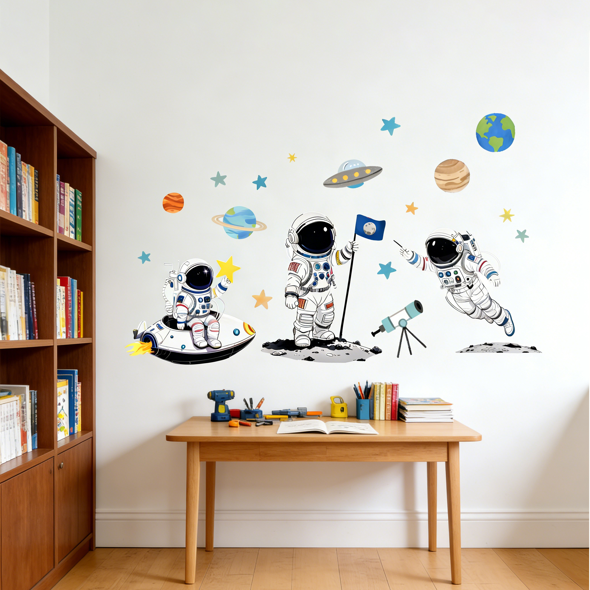 Childish Space Planet Wall Sti - Pvc Panel Background ulasan dan harga
