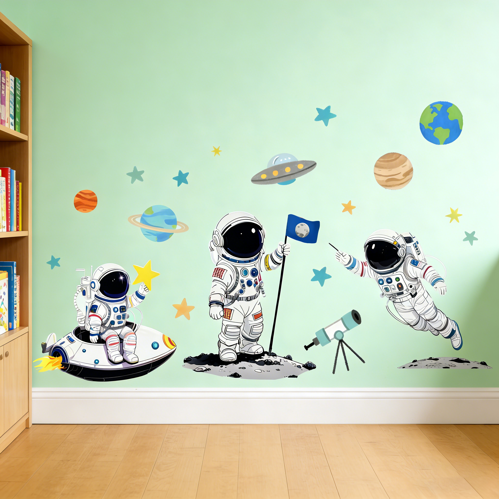 Childish Space Planet Wall Sti - Pvc Panel Background ulasan dan harga
