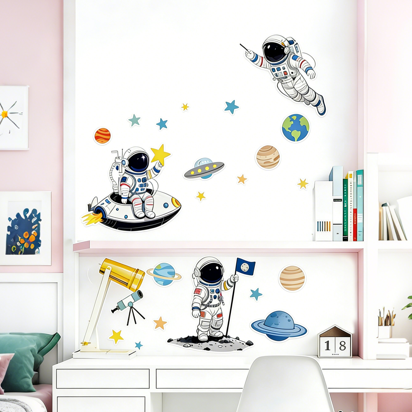 Childish Space Planet Wall Sti - Pvc Panel Background ulasan dan harga