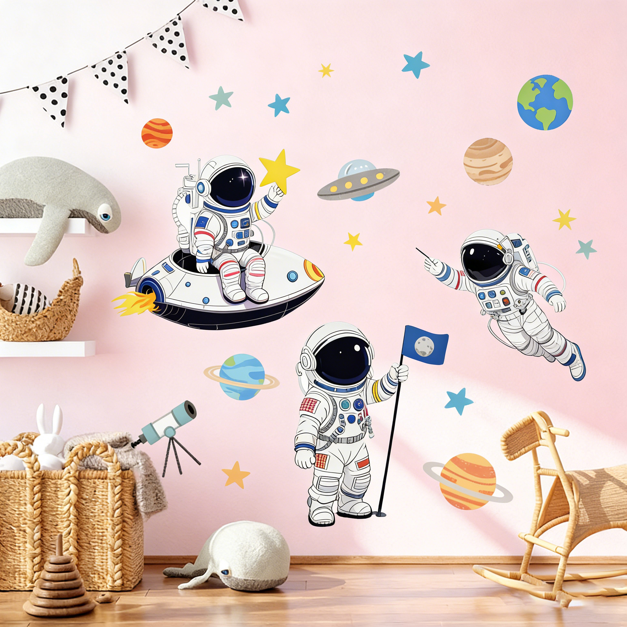 Childish Space Planet Wall Sti - Pvc Panel Background ulasan dan harga