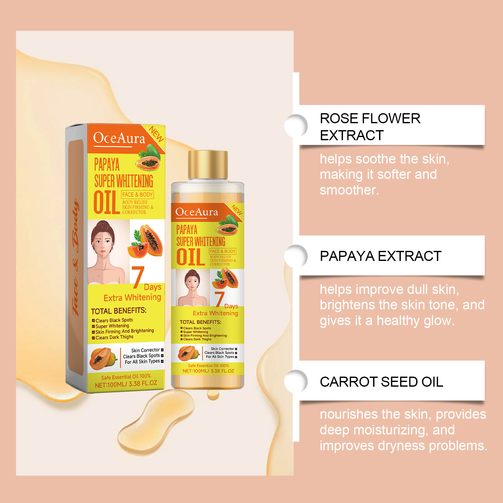 Body Whitening Oil 100ml Natur - Substrate Coconut Fiber ulasan dan harga