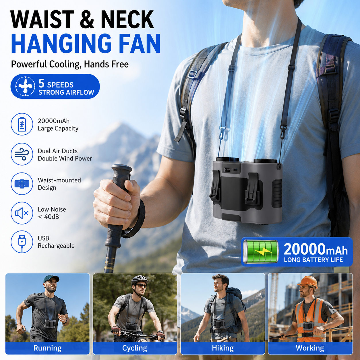 Portable Waist Clip Fan Mini U - Timer Dual Outlet ulasan dan harga