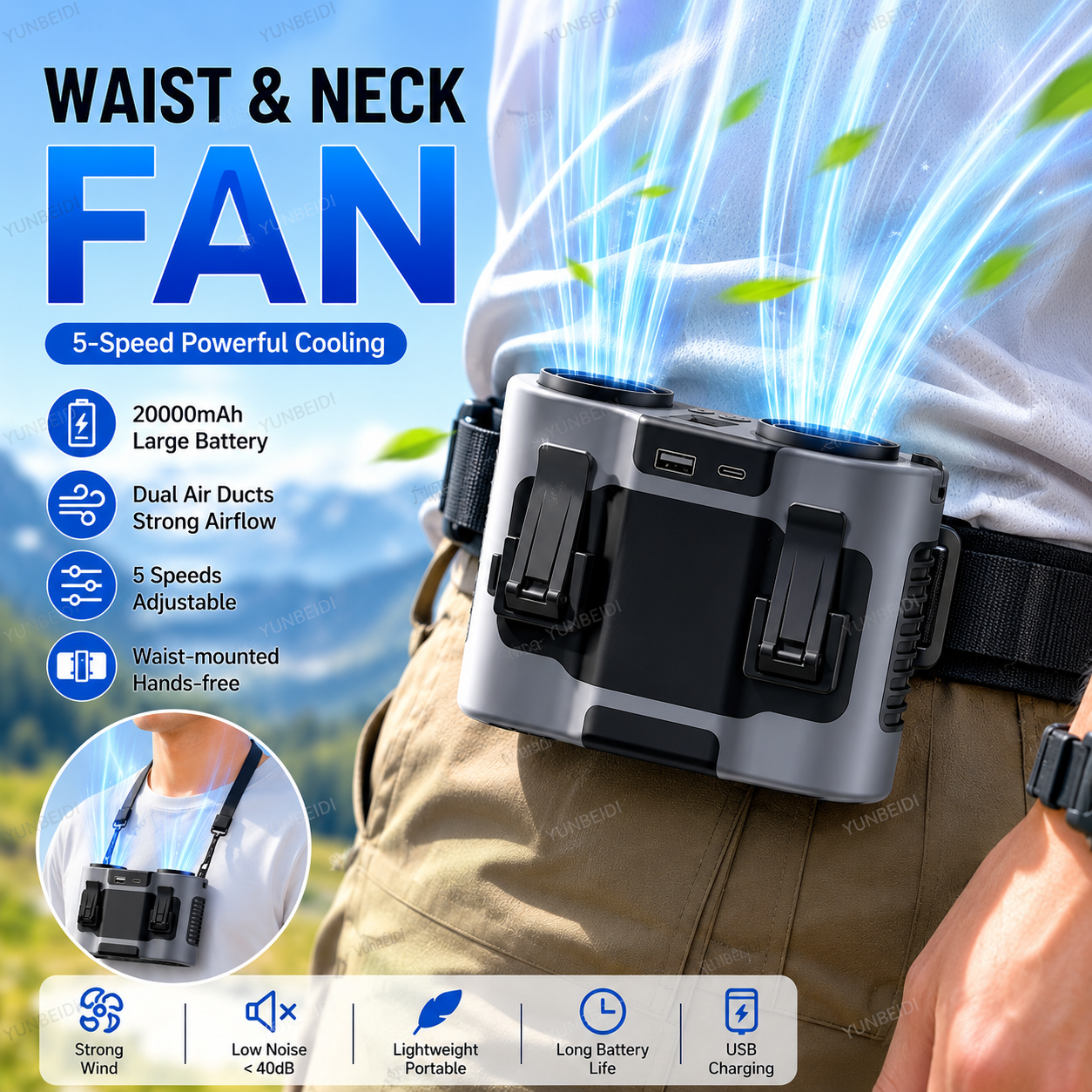 Portable Waist Clip Fan Mini U - Timer Dual Outlet ulasan dan harga