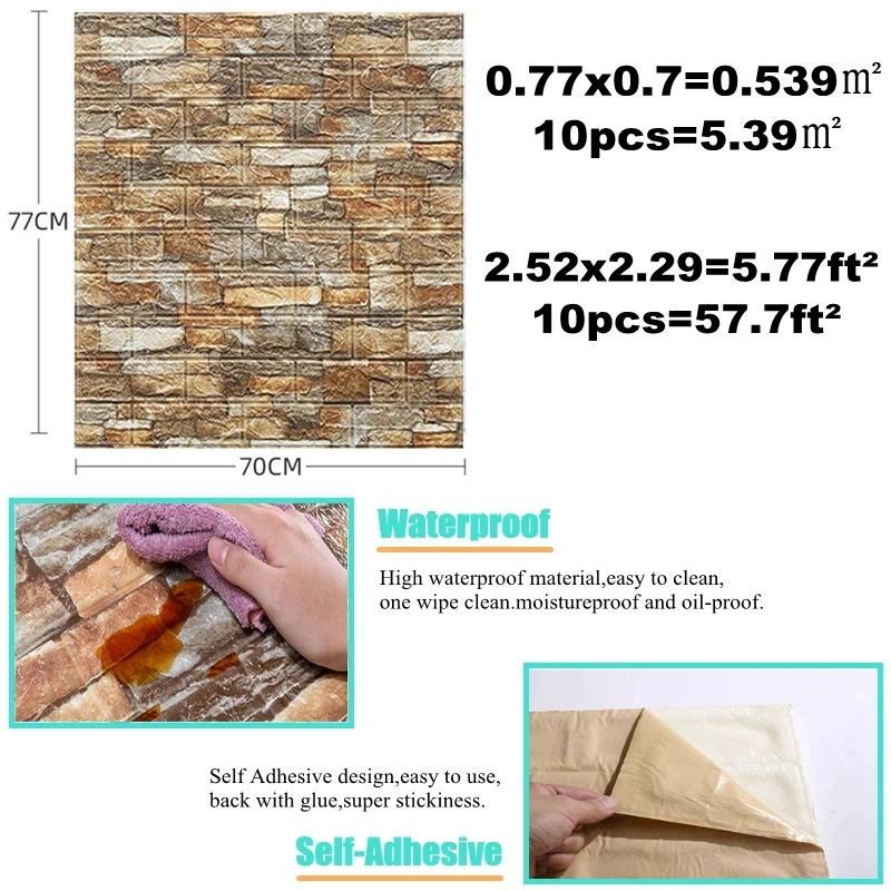 10PCS Self Adhesive 3D Brick W - Pvc Panel Background ulasan dan harga